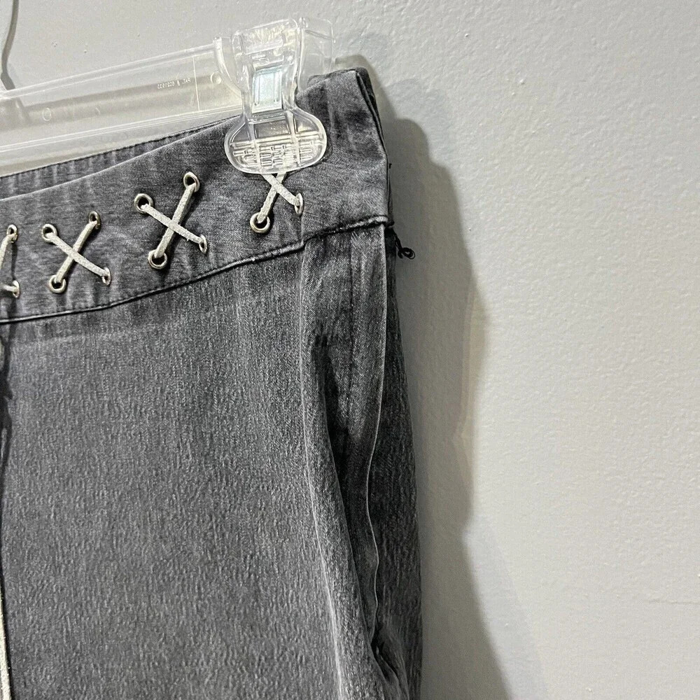 Y2K Women’s Wide Leg Gray Pants Mid-Rise Suede Belt Hippie Boho 10 Vintage - Picture 6 of 12
